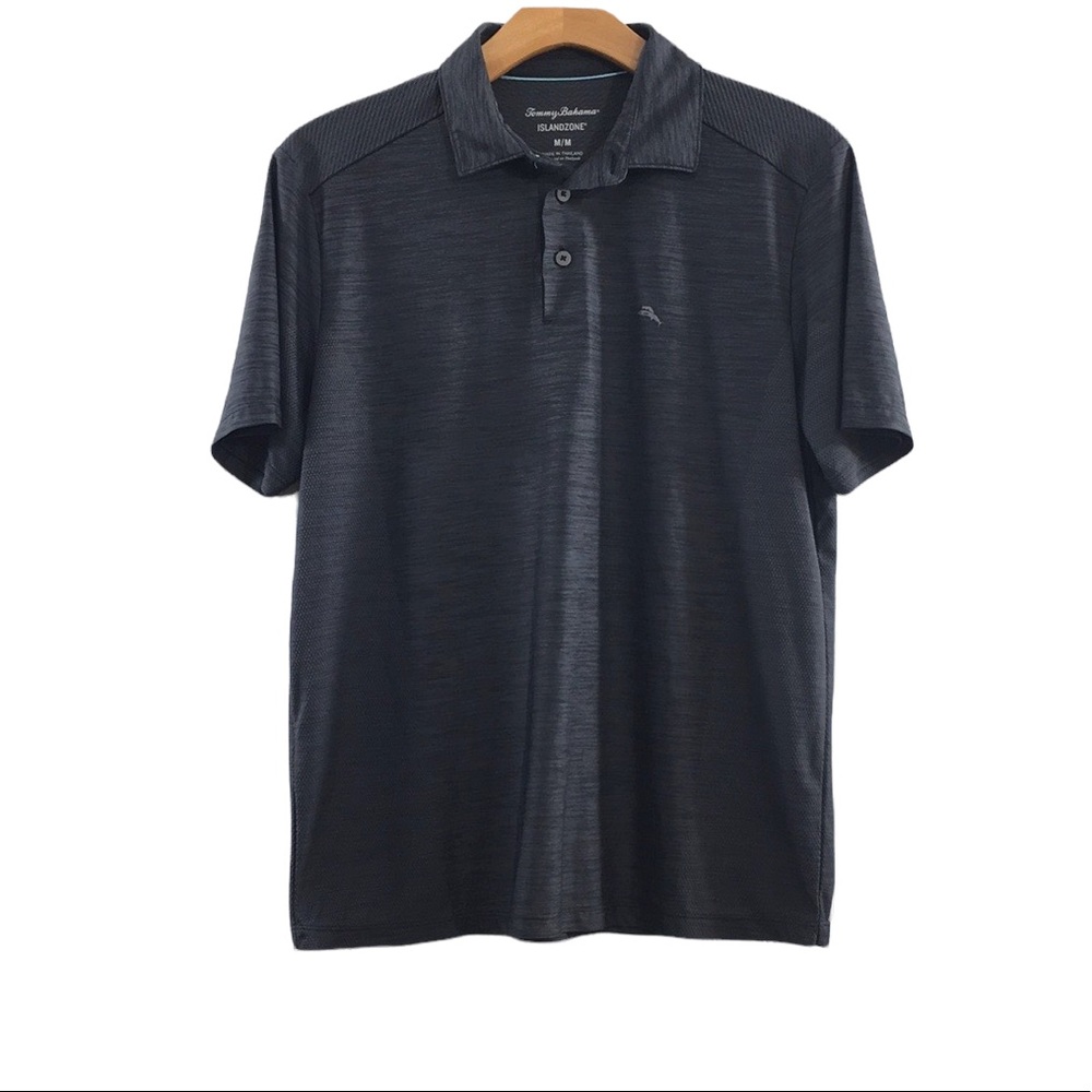 Tommy Bahama Gray Island Zone Palm Coast Polo Shirt Mens Medium Short Sleeve
